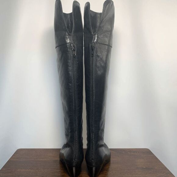Nine West Leather Almond Toe Zipper Closure Wedge Heeled Boots Black Size 6.5 - Picture 4 of 15